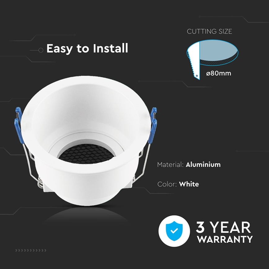 Luminária de embutir GU10 diâmetro 9 cm branca