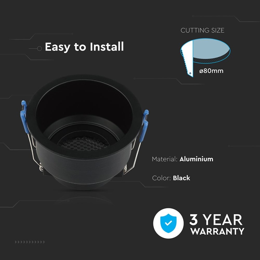 Luminária de embutir GU10 diâmetro 9 cm preta