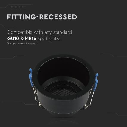 Luminária de embutir GU10 diâmetro 9 cm preta