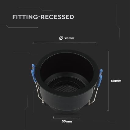 Luminária de embutir GU10 diâmetro 9 cm preta