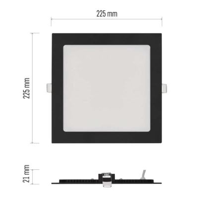 Luminária embutida NEXXO LED/18W/230V 3000/3500/4000K preta 22,5 x 22,5 cm