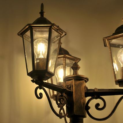 Luminária exterior 3xE27/20W/230V IP43 2,58 m pátina