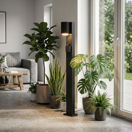 Luminária exterior com tomada SCHUKO 1xGU10/10W/230V IP44 80 cm preta