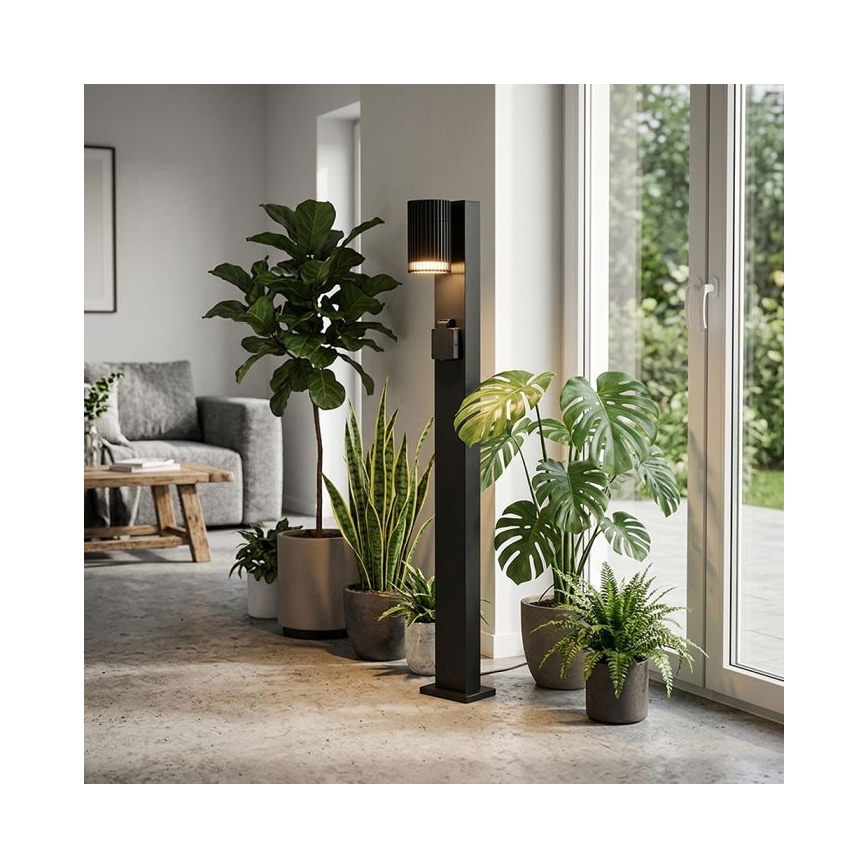 Luminária exterior com tomada SCHUKO 1xGU10/10W/230V IP44 80 cm preta