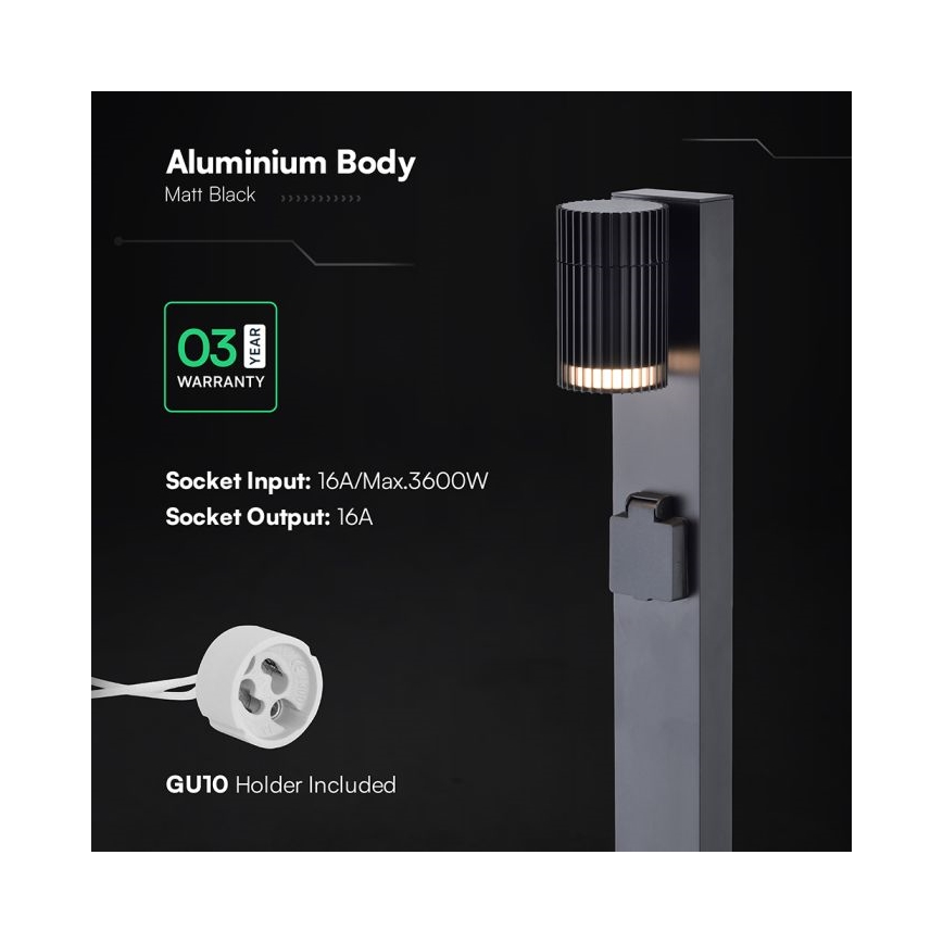 Luminária exterior com tomada SCHUKO 1xGU10/10W/230V IP44 80 cm preta