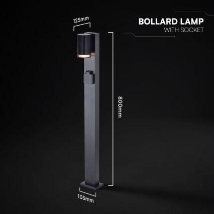 Luminária exterior com tomada SCHUKO 1xGU10/10W/230V IP44 80 cm preta