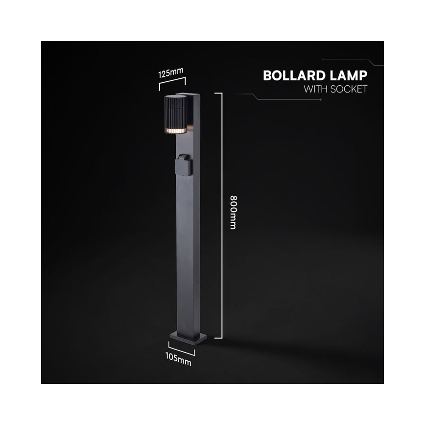 Luminária exterior com tomada SCHUKO 1xGU10/10W/230V IP44 80 cm preta