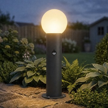 Luminária exterior STONO com sensor de movimento e crepuscular, 1xE27/15W/230V, 50 cm, IP65, antracite