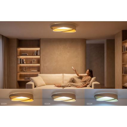 Candeeiro de teto dimerizável SMART GALAXY MODERN LED/24W/230V 3000-6500K diâmetro 55 cm bege/branco/dourado + controlo remoto