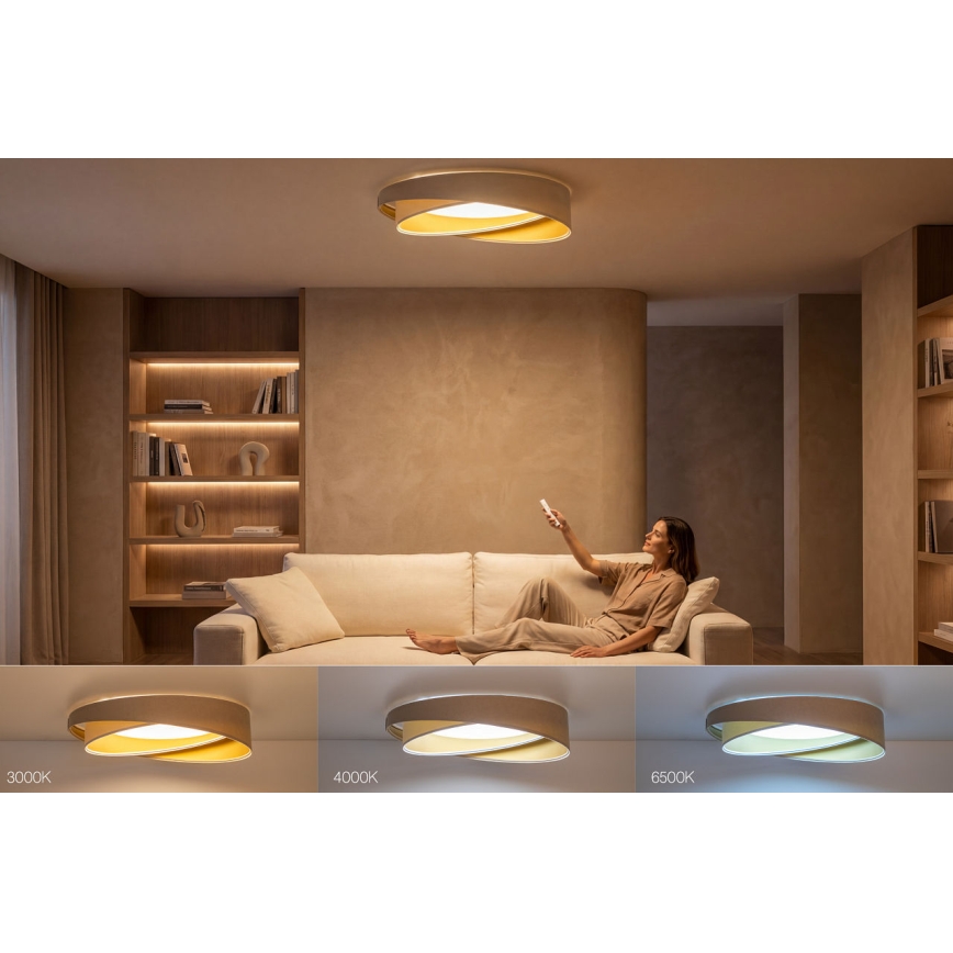 Candeeiro de teto dimerizável SMART GALAXY MODERN LED/24W/230V 3000-6500K diâmetro 55 cm bege/branco/dourado + controlo remoto