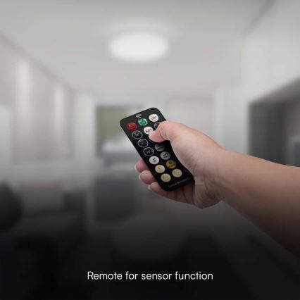 Luminária de teto LED para banheiro com sensor CHIP SAMSUNG LED/18W/230V IP44 4000K diâmetro 29 cm preta + controlo remoto