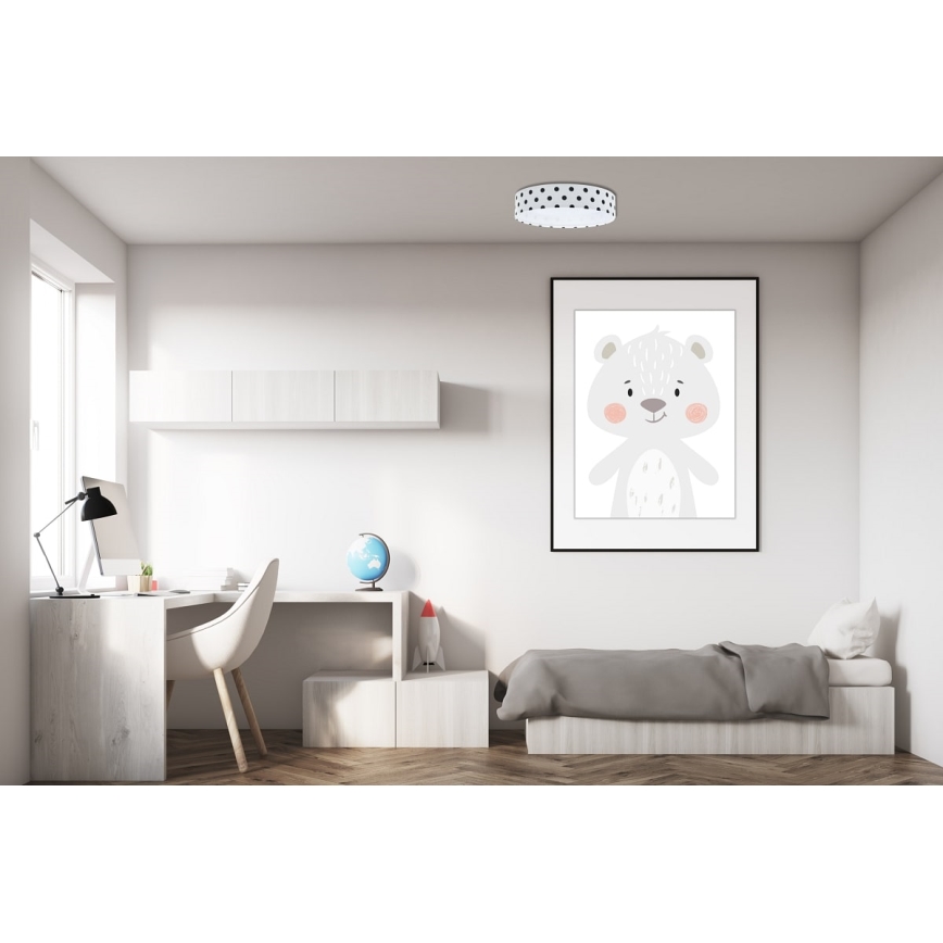 Luminária de teto infantil LED regulável SMART GALAXY KIDS LED/24W/230V 3000-6500K pontos branco/preto + comando à distância