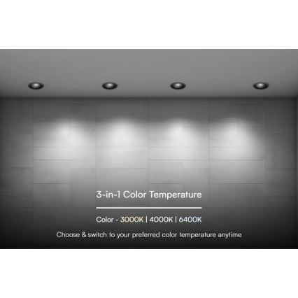 Luminária de embutir LED/18W/230V 3000/4000/6400K Ø 10,6 cm preta