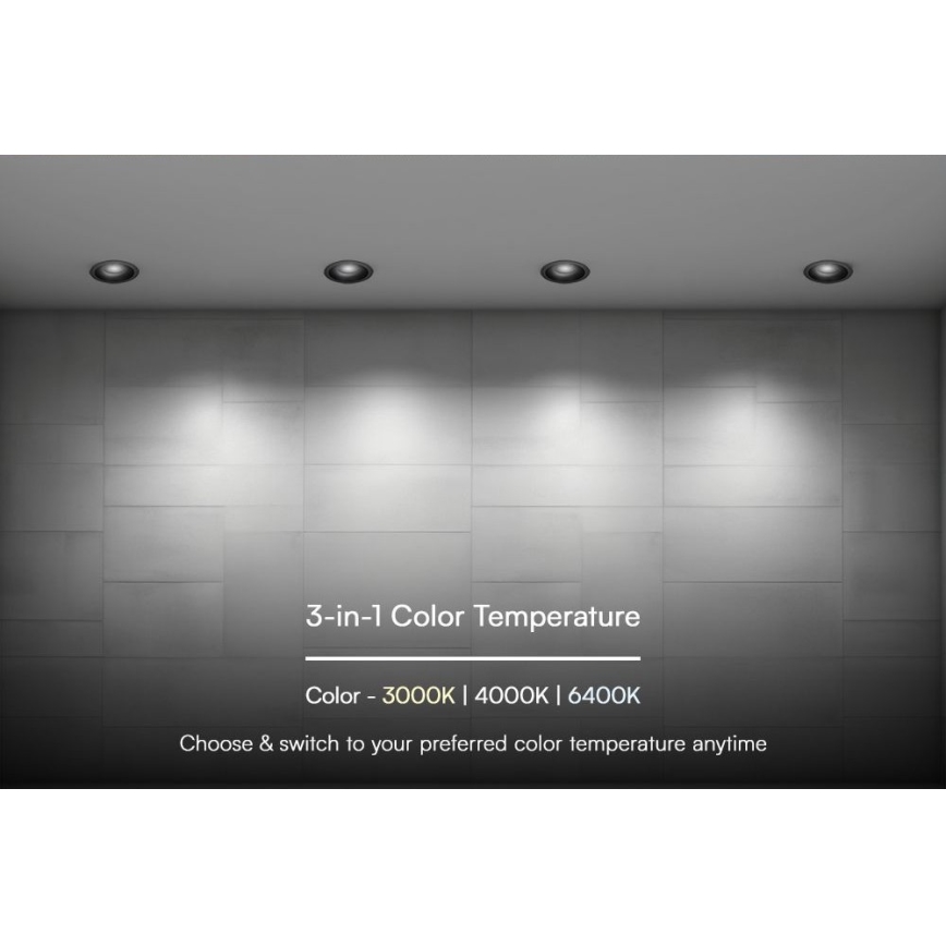 Luminária de embutir LED/18W/230V 3000/4000/6400K Ø 10,6 cm preta