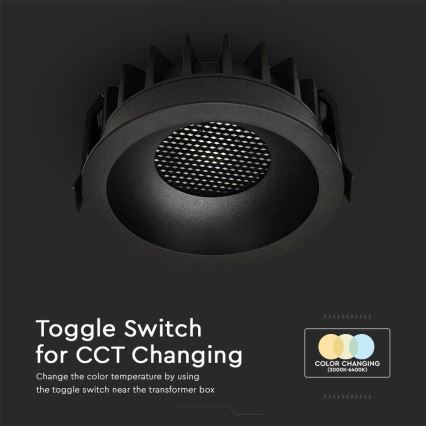 Luminária de embutir LED/18W/230V 3000/4000/6400K Ø 10,6 cm preta