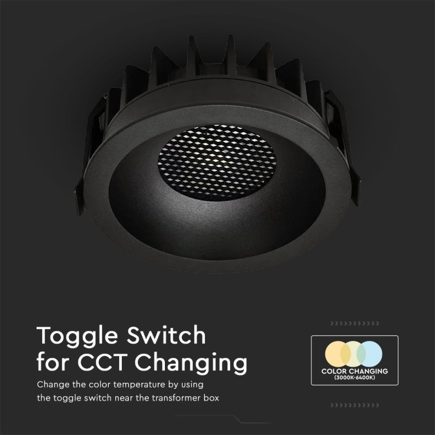 Luminária de embutir LED/18W/230V 3000/4000/6400K Ø 10,6 cm preta