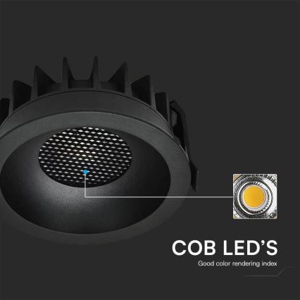 Luminária de embutir LED/18W/230V 3000/4000/6400K Ø 10,6 cm preta