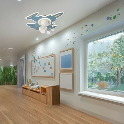 Candeeiro de tecto infantil LED dimerizável com ventilador, LED/63W/230V 3000/4000/6000K, azul + controlo remoto