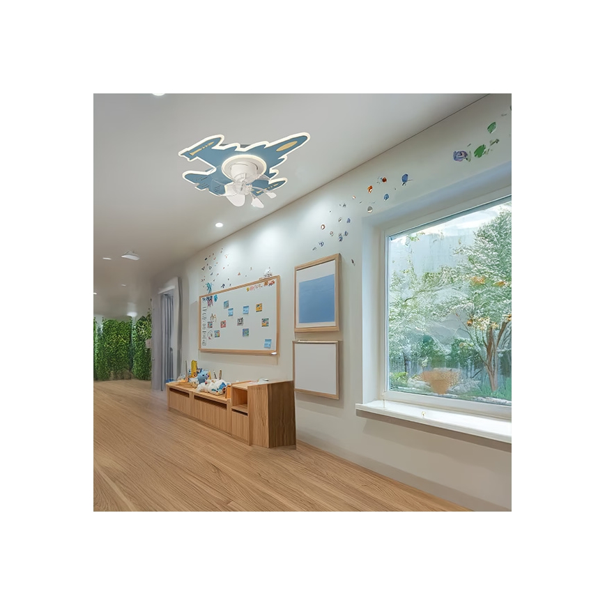 Candeeiro de tecto infantil LED dimerizável com ventilador, LED/63W/230V 3000/4000/6000K, azul + controlo remoto