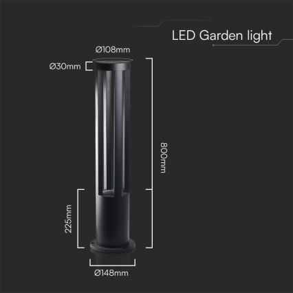Luminária LED para exterior LED/10W/230V 3000K IP65 80 cm preta