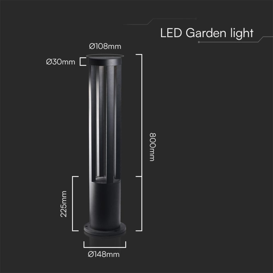 Luminária LED para exterior LED/10W/230V 3000K IP65 80 cm preta