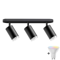 Luminária LED RGBW regulável para casa de banho TURYN 3xGU10/4,8W/230V 3000K IP44 preta + comando remoto