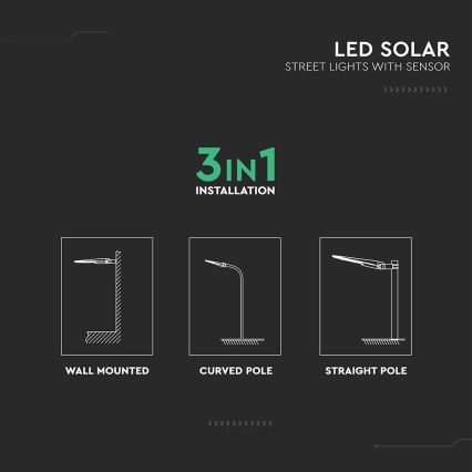 Luminária LED solar de rua com sensor, 20W, 7,4V, IP65, 5400 mAh