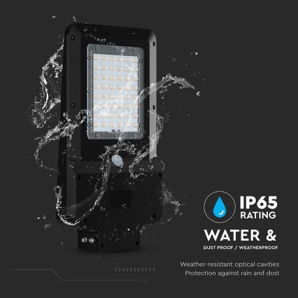 Luminária LED solar de rua com sensor, 20W, 7,4V, IP65, 5400 mAh