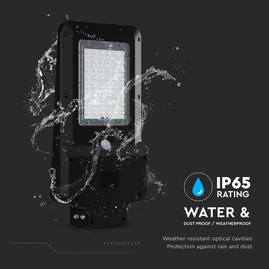 Luminária LED solar de rua com sensor, 20W, 7,4V, IP65, 5400 mAh