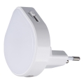 Luminária orientadora LED regulável com sensor crepuscular para tomada ULOV LED/0,5W/230V branca