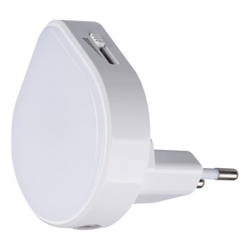 Luminária orientadora LED regulável com sensor crepuscular para tomada ULOV LED/0,5W/230V branca