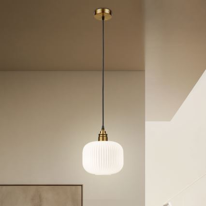 Luminária pendente com cabo HECTOR 1xE27/15W/230V, branco/latão, Ø 20 cm