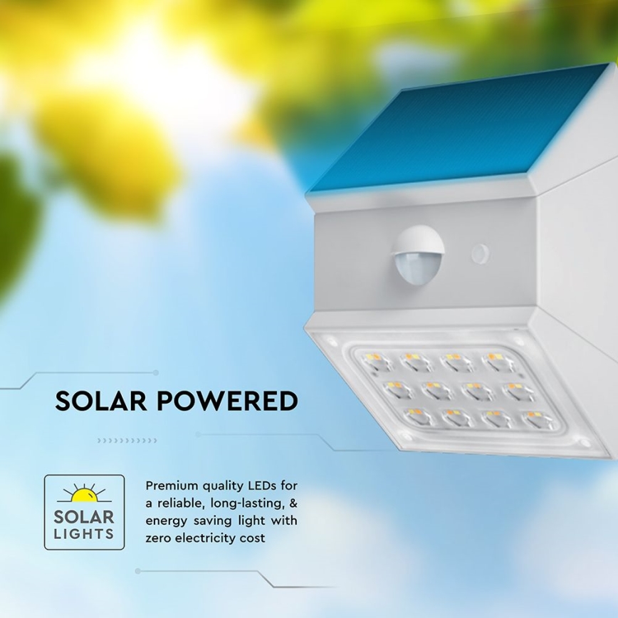 Aplique solar de parede com sensor LED/2,5W/3,7V 3000/4000/6000K IP65 1200 mAh branco
