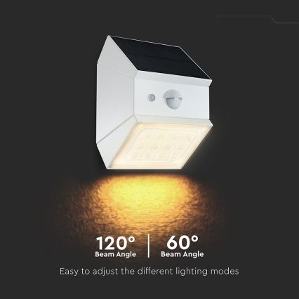 Aplique solar de parede com sensor LED/2,5W/3,7V 3000/4000/6000K IP65 1200 mAh branco