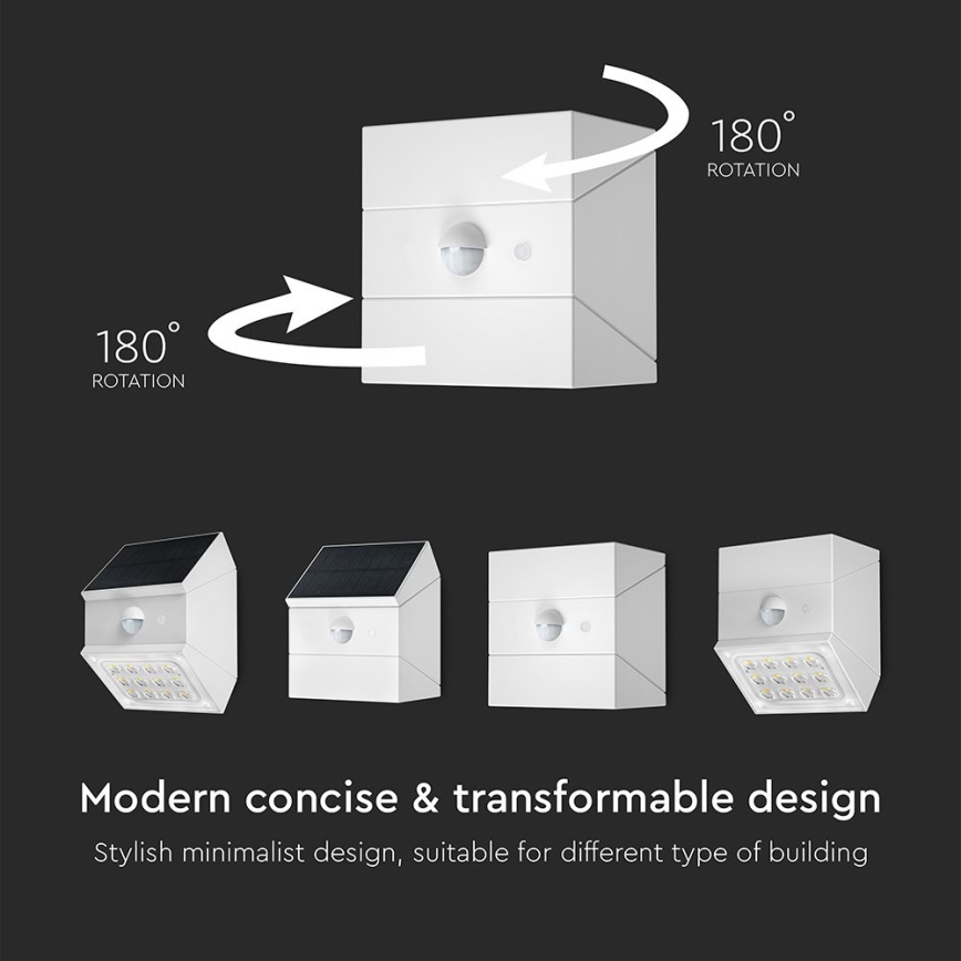 Aplique solar de parede com sensor LED/2,5W/3,7V 3000/4000/6000K IP65 1200 mAh branco