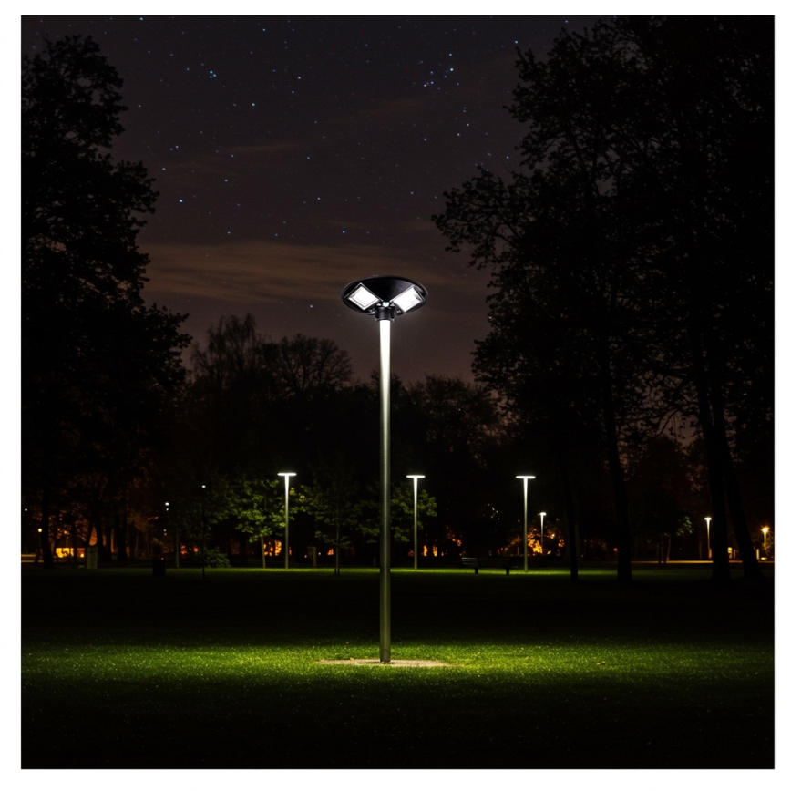 Lâmpada solar de rua LED dimerizável com sensor LED/15W/6V 11000 mAh 6500K IP65 preta + controle remoto