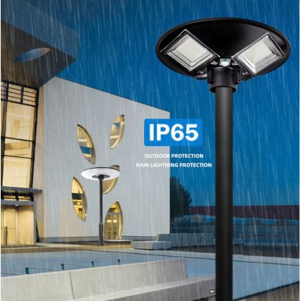 Lâmpada solar de rua LED dimerizável com sensor LED/15W/6V 11000 mAh 6500K IP65 preta + controle remoto