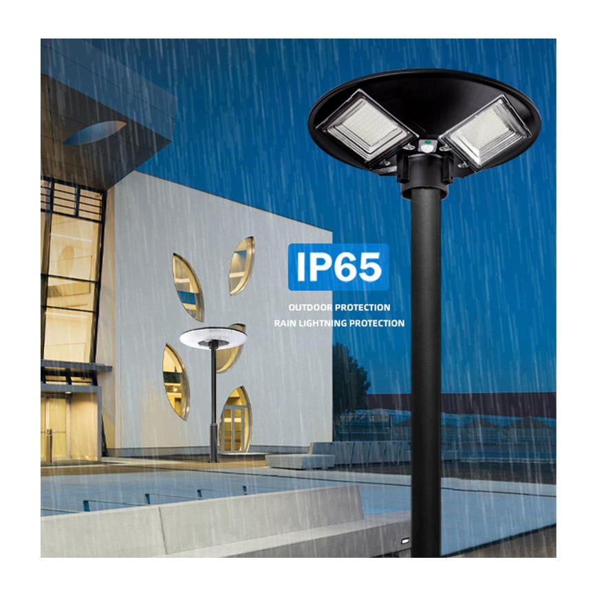 Lâmpada solar de rua LED dimerizável com sensor LED/15W/6V 11000 mAh 6500K IP65 preta + controle remoto