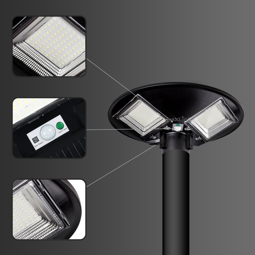 Lâmpada solar de rua LED dimerizável com sensor LED/15W/6V 11000 mAh 6500K IP65 preta + controle remoto