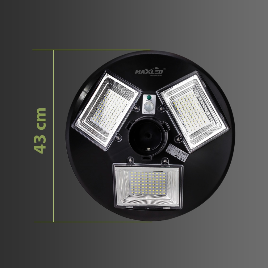 Lâmpada solar de rua LED dimerizável com sensor LED/15W/6V 11000 mAh 6500K IP65 preta + controle remoto