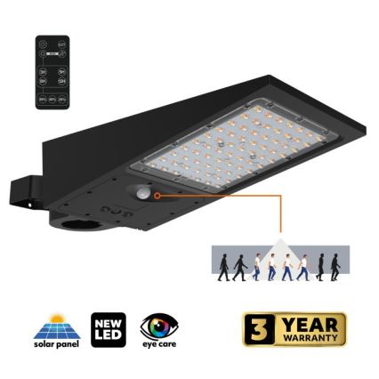 Luminária solar de rua LED dimerizável com sensor STREET LED/30W/9,6V 3000/4000K 6000 mAh IP65 + controlo remoto