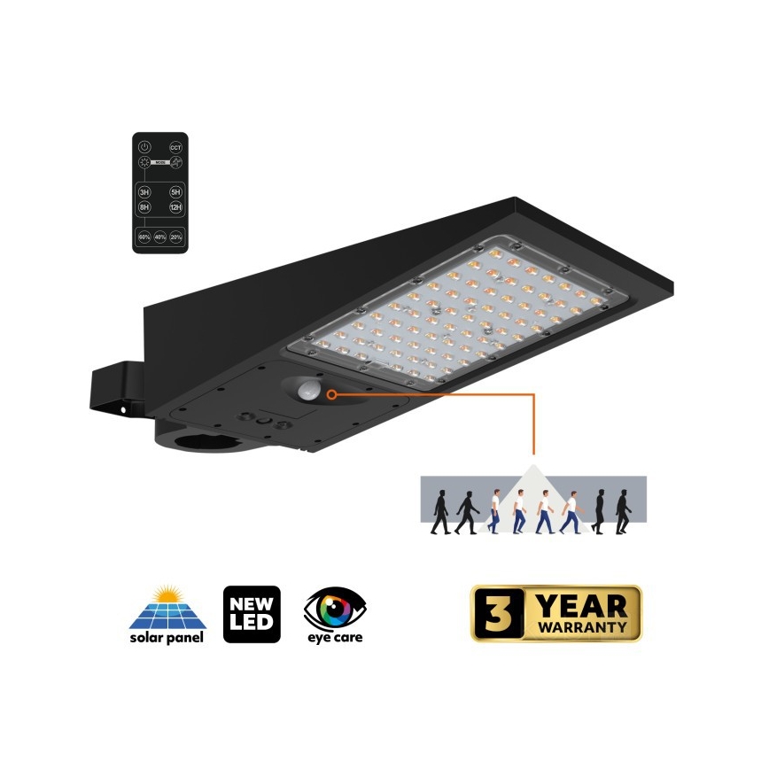Luminária solar de rua LED dimerizável com sensor STREET LED/30W/9,6V 3000/4000K 6000 mAh IP65 + controlo remoto