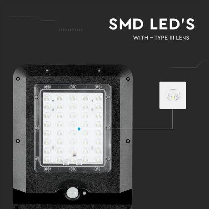 Luminária solar LED de rua com sensor/15W/7,4V 4000K IP65 10800 mAh