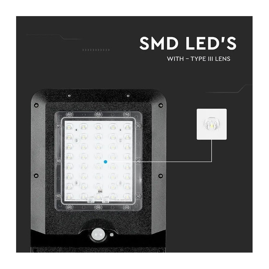 Luminária solar LED de rua com sensor/15W/7,4V 4000K IP65 10800 mAh