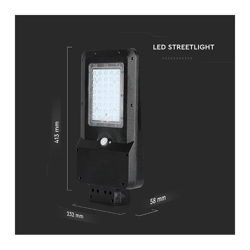 Luminária solar LED de rua com sensor/15W/7,4V 4000K IP65 10800 mAh