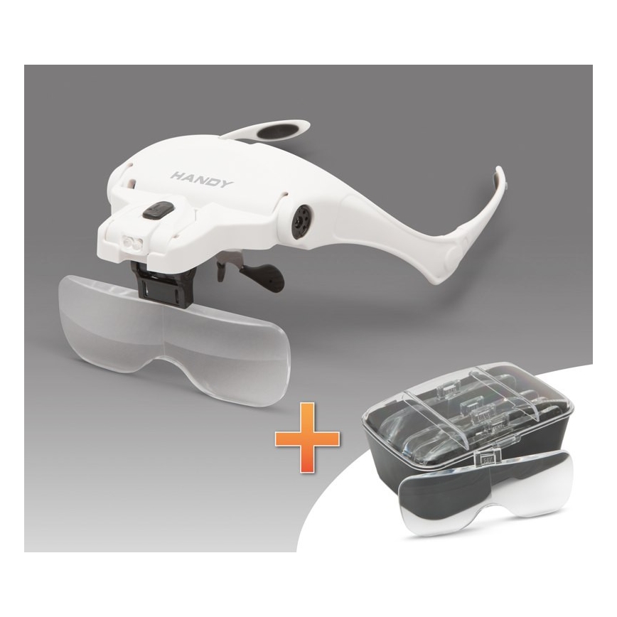 Lupa para a testa com iluminação LED 3xAAA + conjunto de lentes