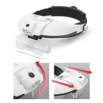 Lupa para a testa com iluminação LED 3xAAA + conjunto de lentes