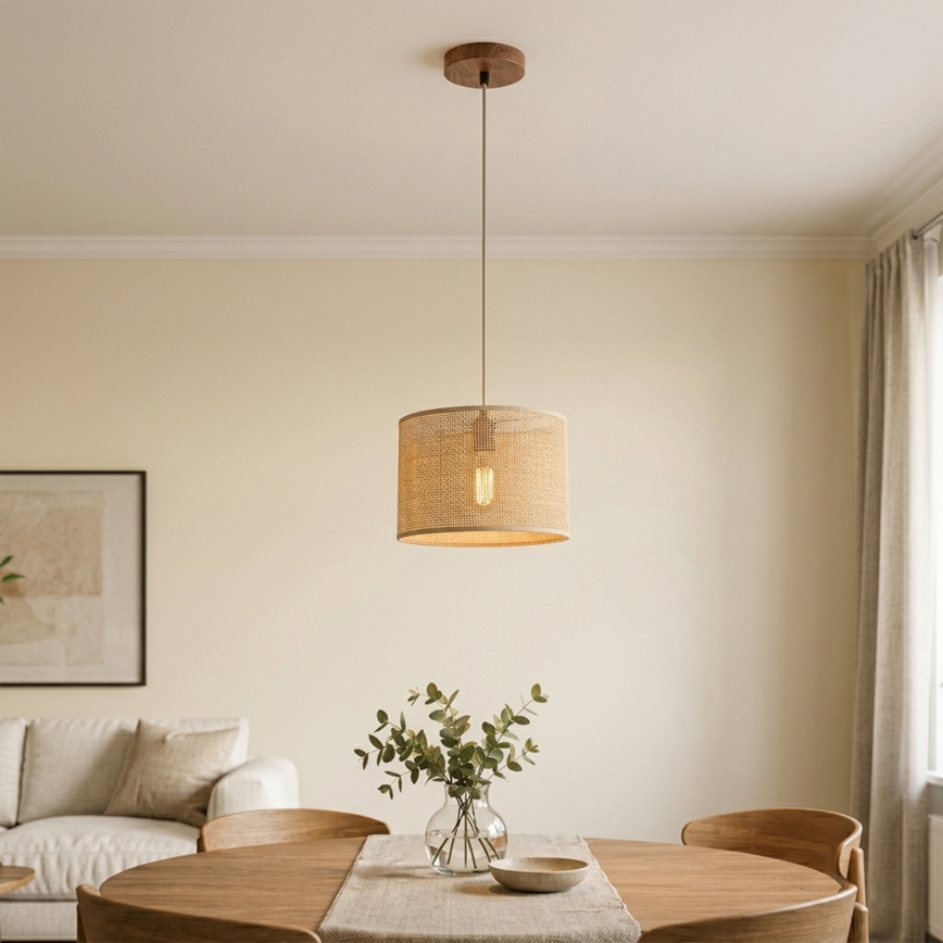 Lustre AIDA suspenso por cabo 1xE27/15W/230V Ø 25 cm carvalho/rafia