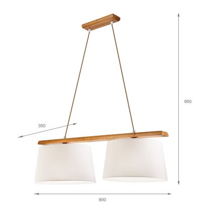 Lustre AIDA suspenso por cabo 2xE27/60W/230V, diâmetro 35 cm, carvalho