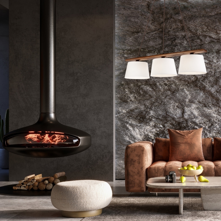 Lustre AIDA suspenso por cabo, 3xE27/60W/230V, Ø 25 cm, acabamento em carvalho/nogueira